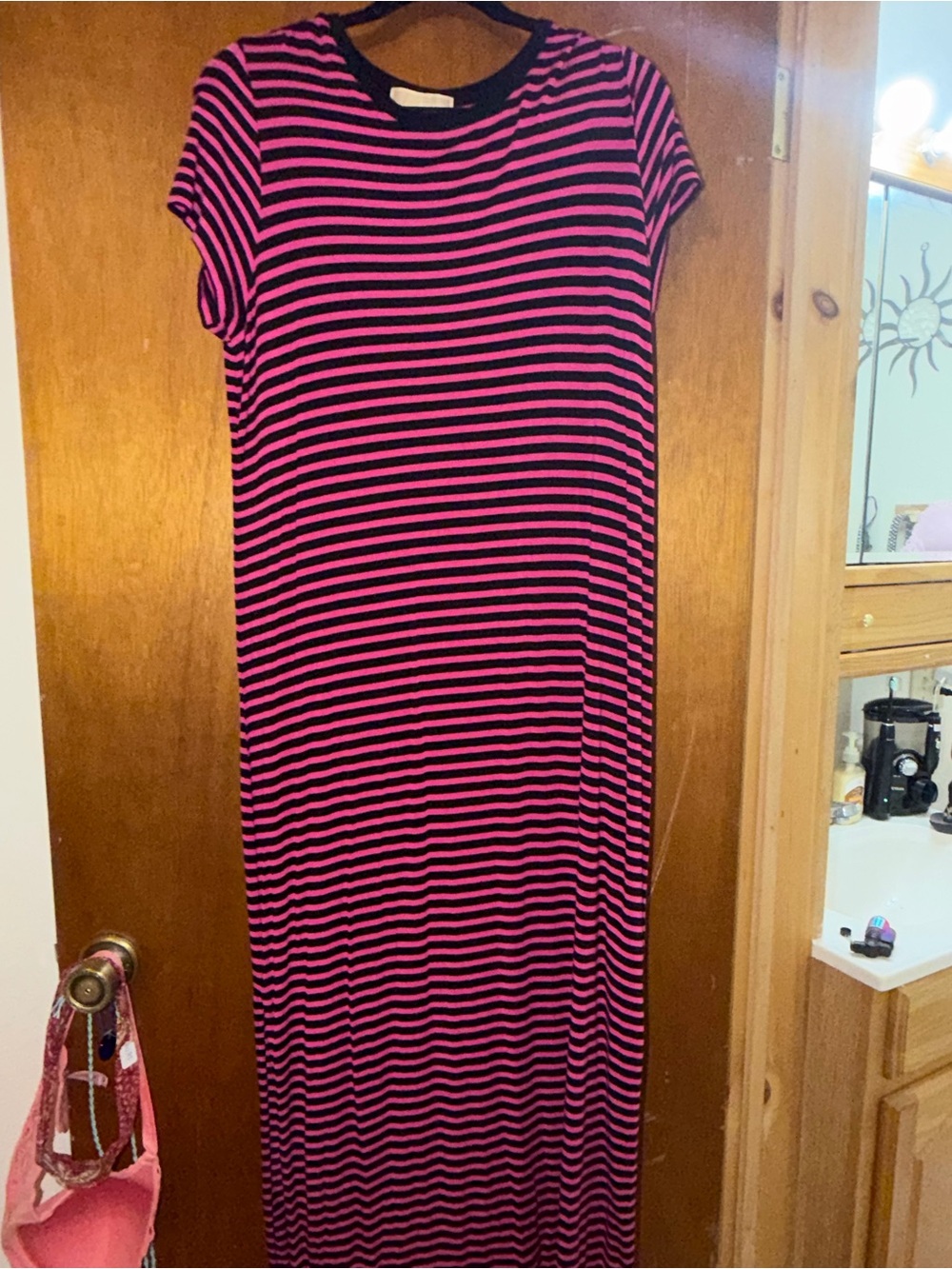 MICHAEL Michael Kors Black and Hot Pink Striped Maxi Dress